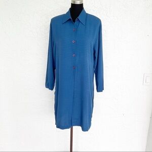 Vintage Caribe Blue Button Down Tunic Top Shirt Small